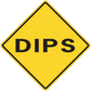 Road sign sticker with yellow diamond and black 'DIPS' text