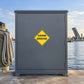 Road sign sticker with yellow diamond “DRAW BRIDGE” warning