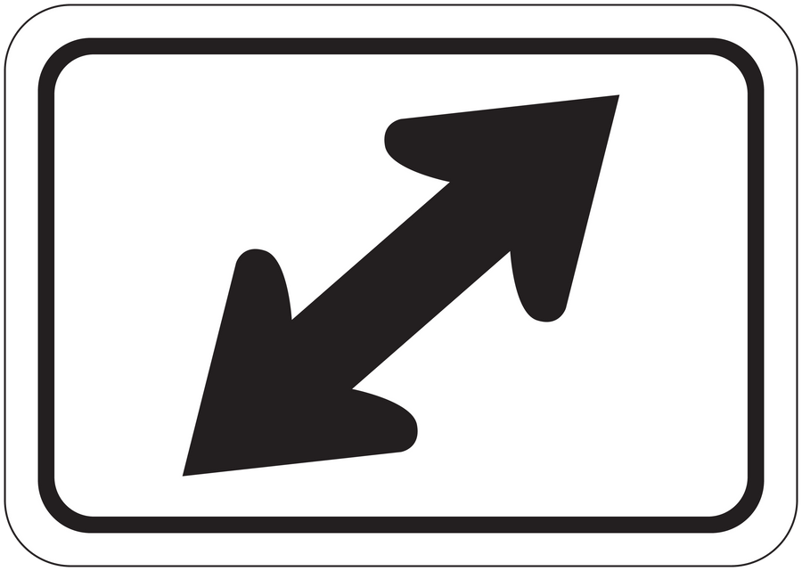 Road sign sticker with two black arrows in a rounded rectangle