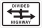 Divided highway road sign sticker with left and right arrows, text 'DIVIDED HIGHWAY'