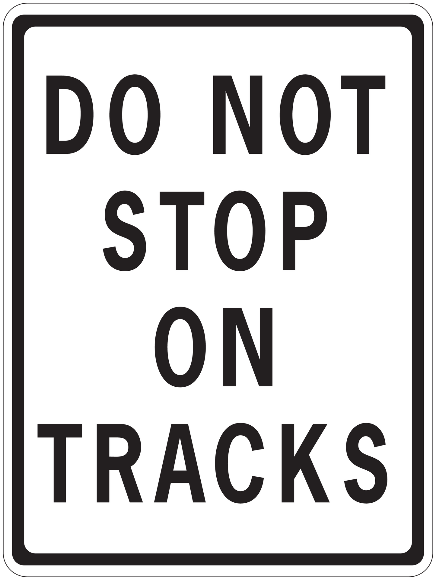 Road sign sticker with "DO NOT STOP ON TRUCKS" warning text