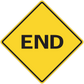 Yellow road sign sticker with black border and “END” text