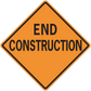 Road sign sticker: orange diamond with END CONSTRUCTION text, black border
