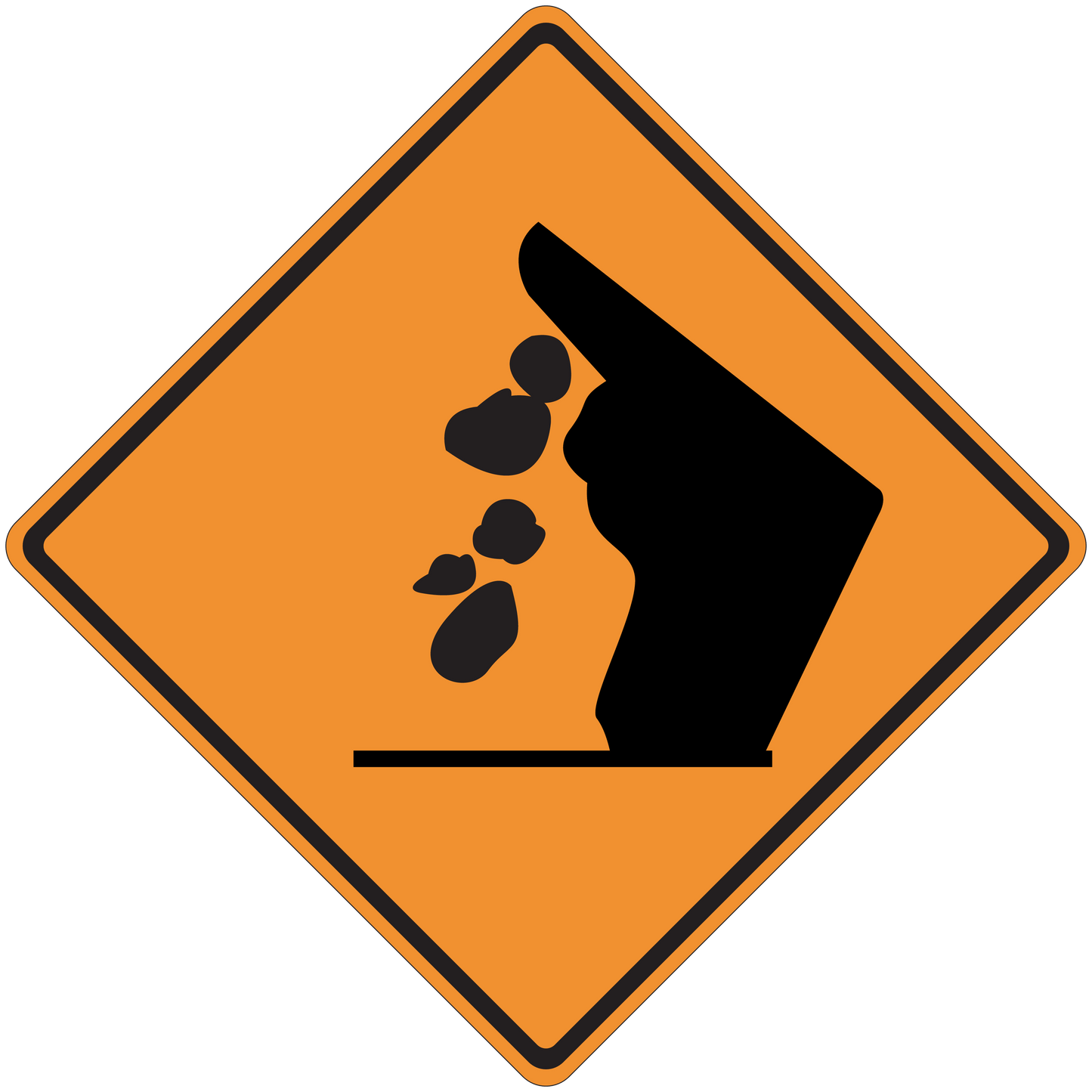 Orange diamond road sign sticker with black roadworks hazard symbol.