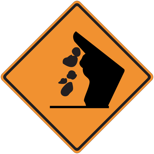Orange diamond road sign sticker with black roadworks hazard symbol.