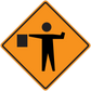 Road sign sticker with orange diamond and black pedestrian crossing icon