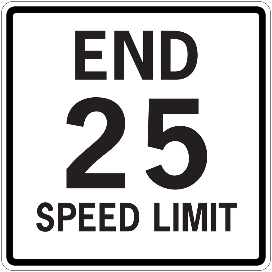 Road sign sticker with END 25 Speed Limit text