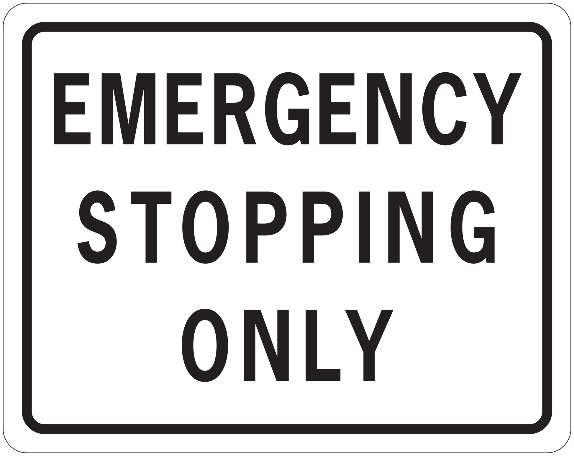 Emergency stopping only road sign sticker, white with black text