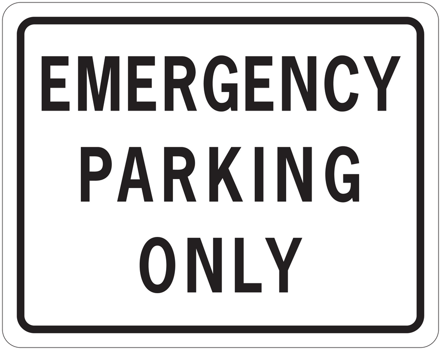 Emergency Parking Only road sign sticker with bold black text in a bordered rectangle
