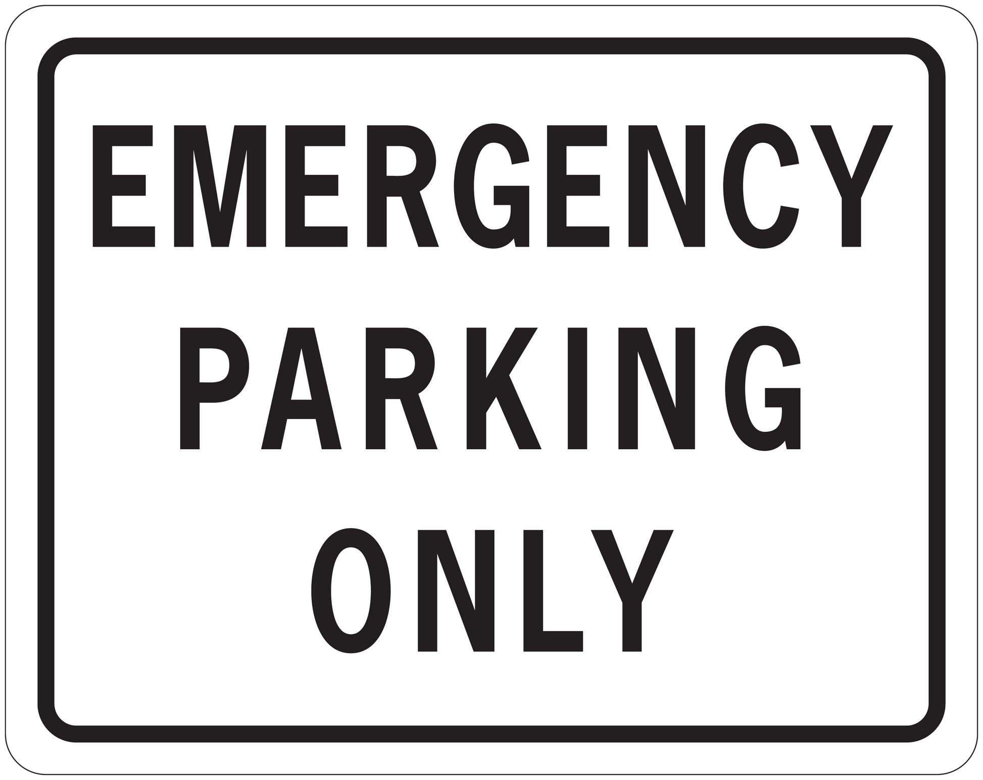 Emergency Parking Only road sign sticker with bold black text in a bordered rectangle