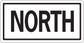 Rectangular road sign sticker with black 'NORTH' text and thin white border