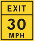 Exit 30 MPH road sign sticker with black text on yellow background
