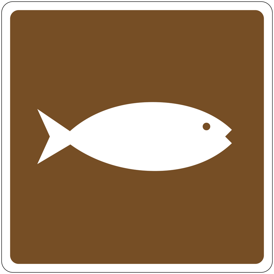 Road sign sticker with white fish symbol
