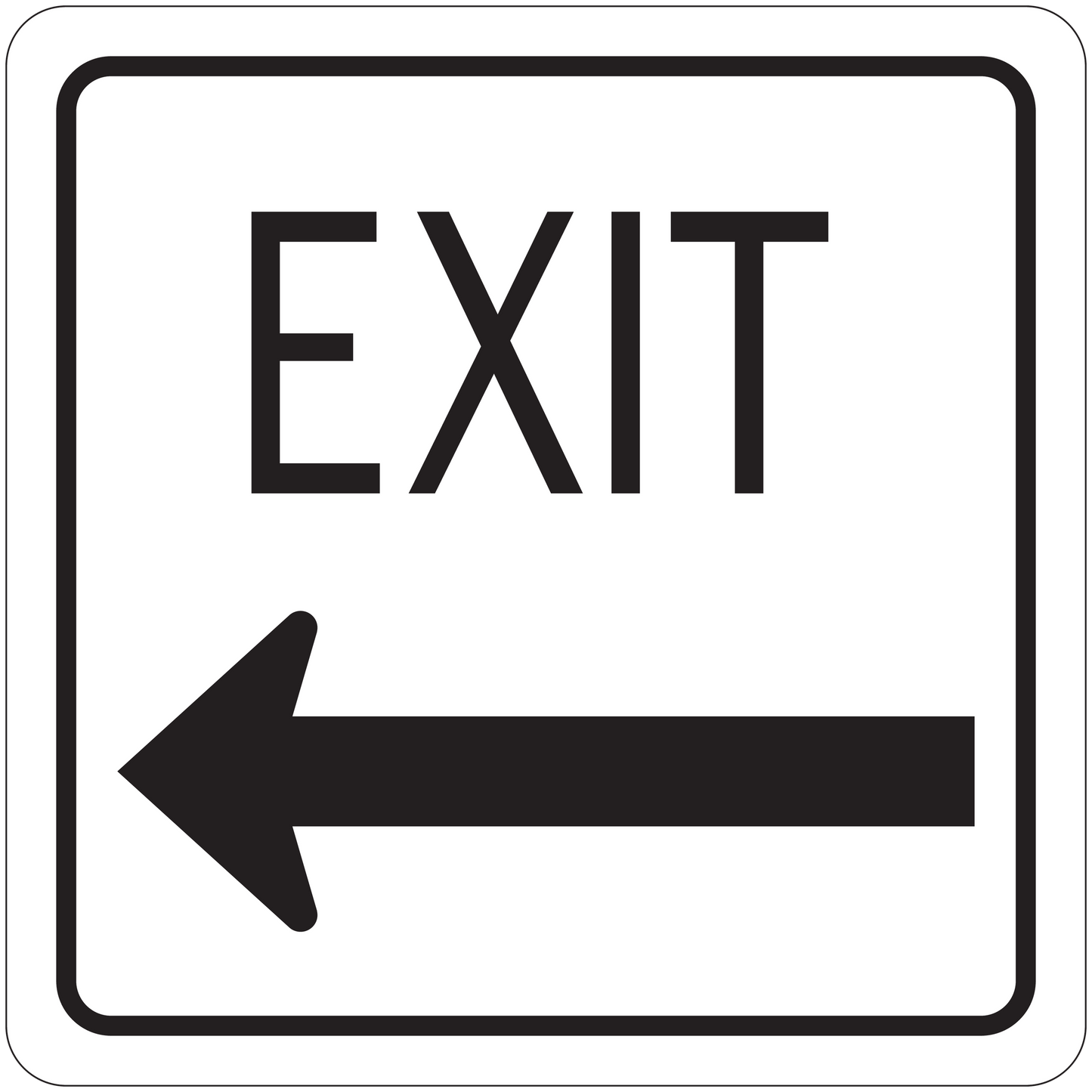 Road sign EXIT sticker with left arrow, black text and border on white background
