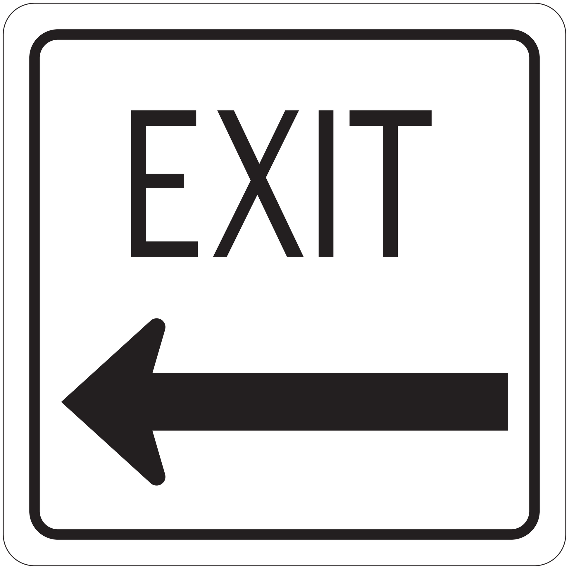 Road sign EXIT sticker with left arrow, black text and border on white background