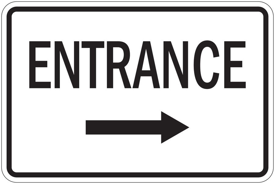Rectangular road sign sticker with 'ENTRANCE' text and right arrow