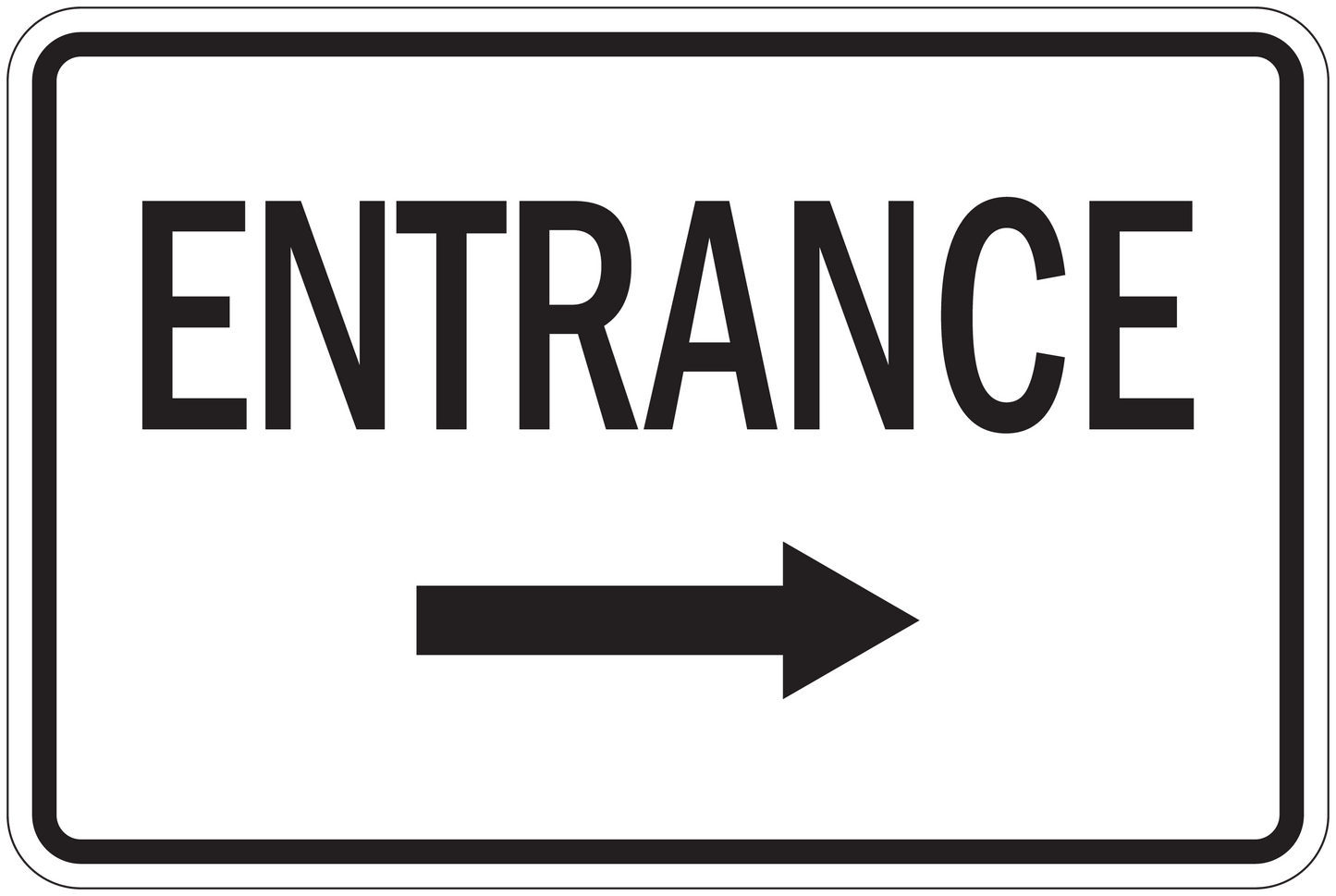 Rectangular road sign sticker with 'ENTRANCE' text and right arrow