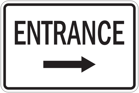 Rectangular road sign sticker with 'ENTRANCE' text and right arrow