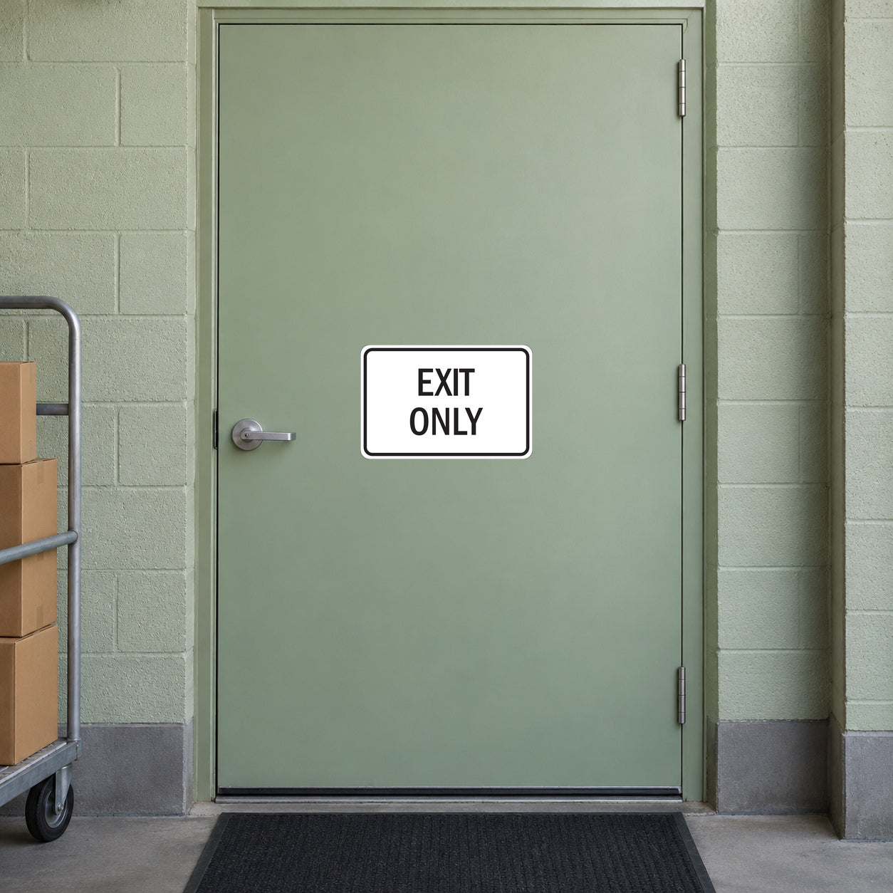 Exit Only sign sticker, white square border with black EXIT ONLY text
