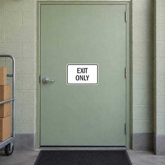 Exit Only sign sticker, white square border with black EXIT ONLY text