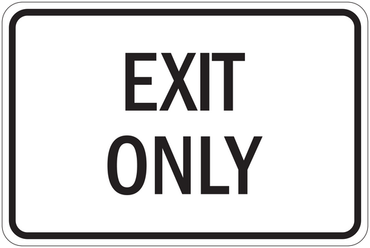 Road sign sticker with “EXIT ONLY” text in black on white
