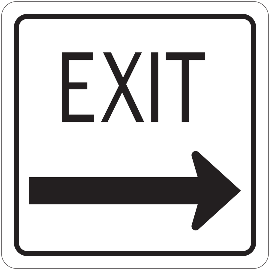 Exit road sign sticker with black text and right-pointing arrow