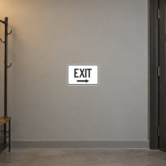 White EXIT road sign sticker with black border and right arrow