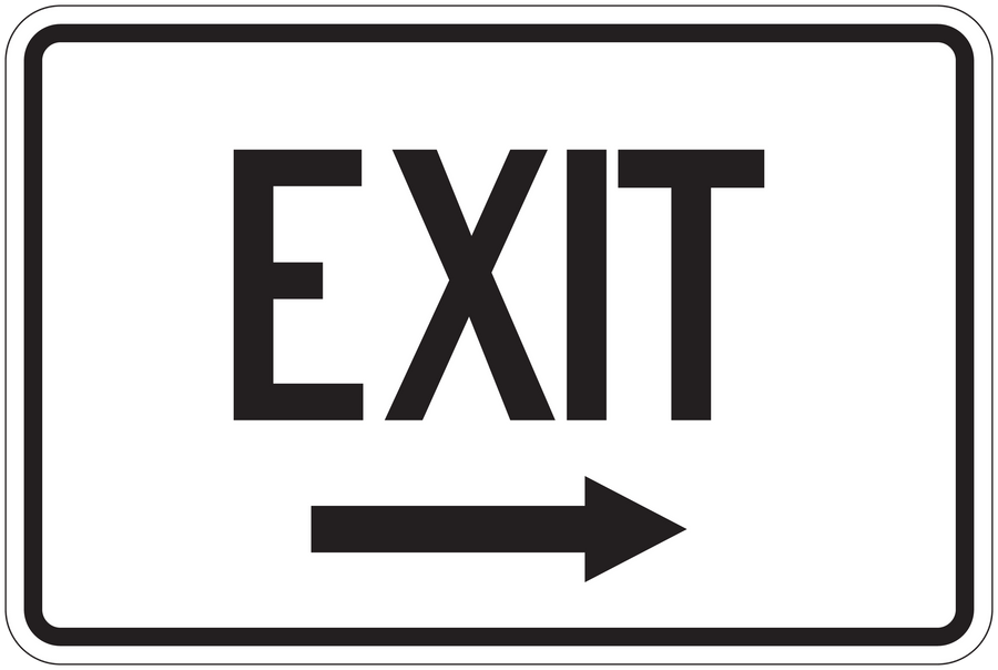 EXIT road sign sticker with right arrow, black text on white background