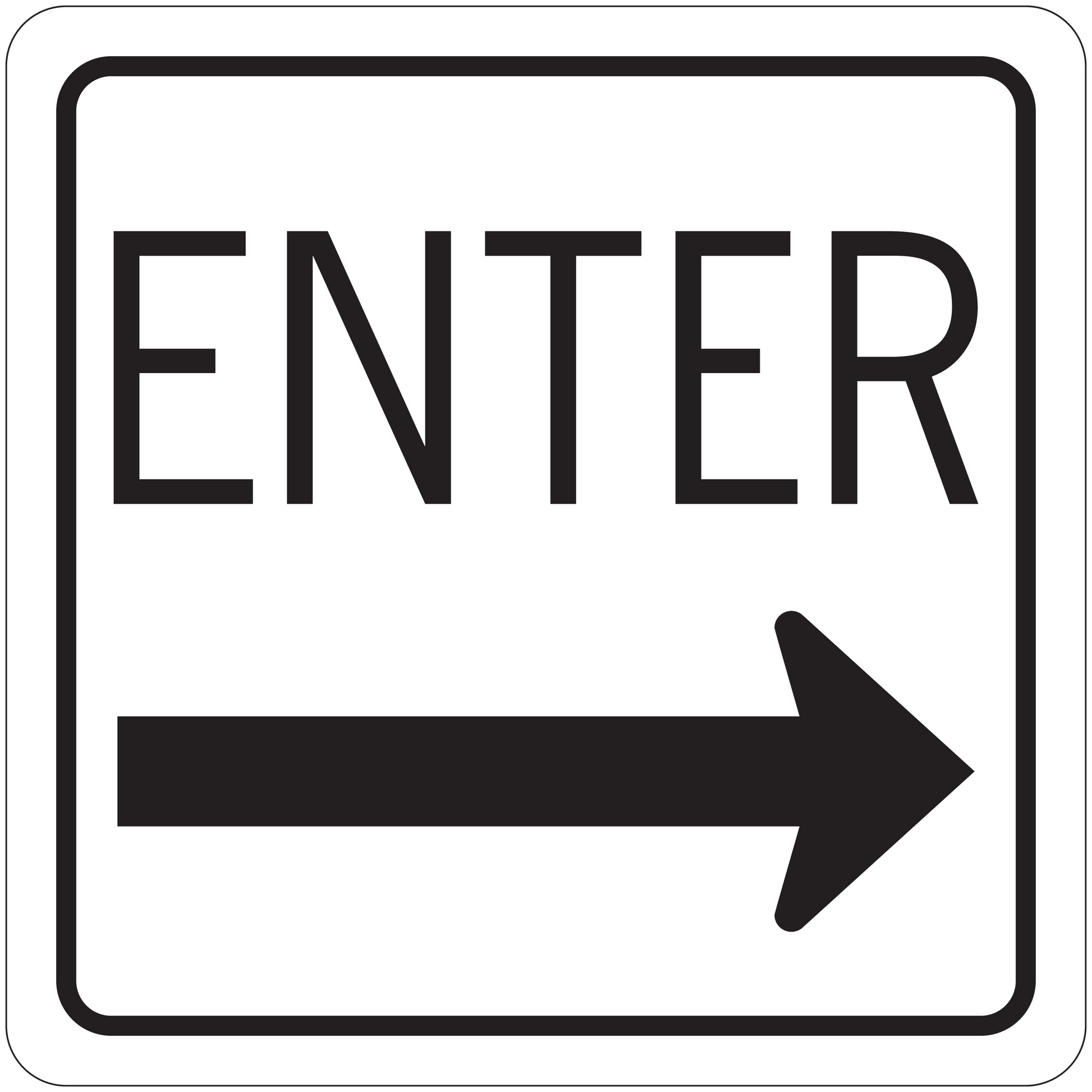 Square road sign sticker with ENTER text and right-pointing arrow