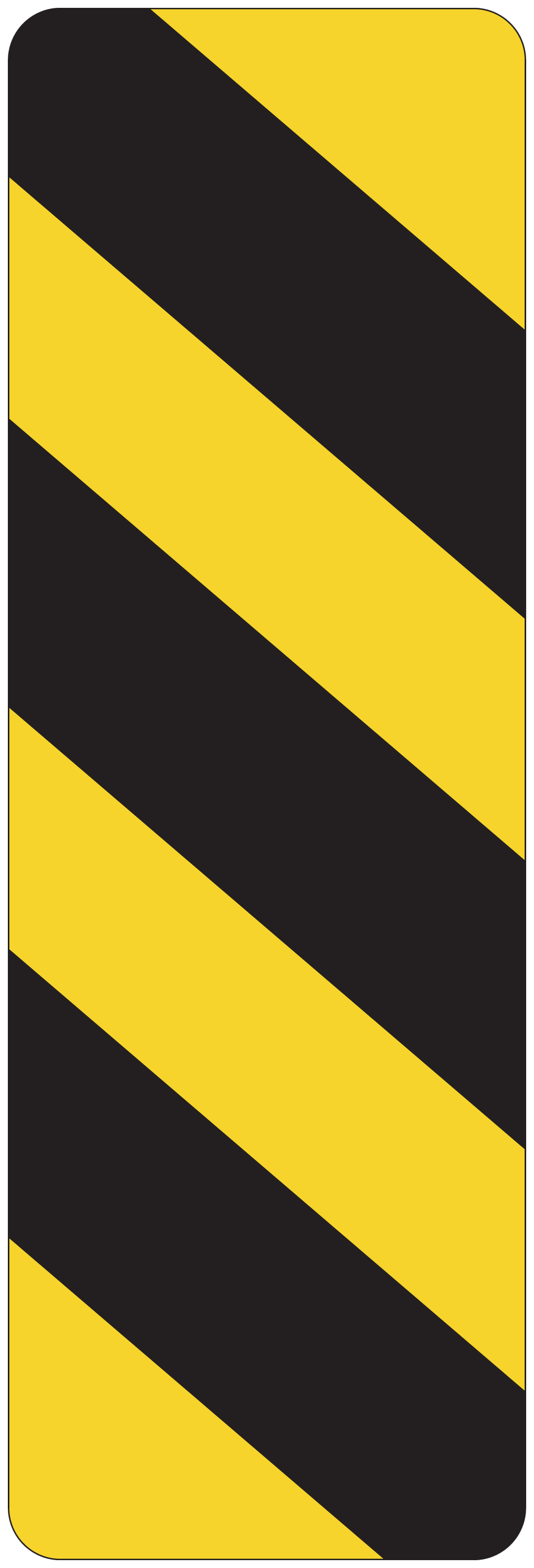 Road sign sticker with bold diagonal black and yellow stripes