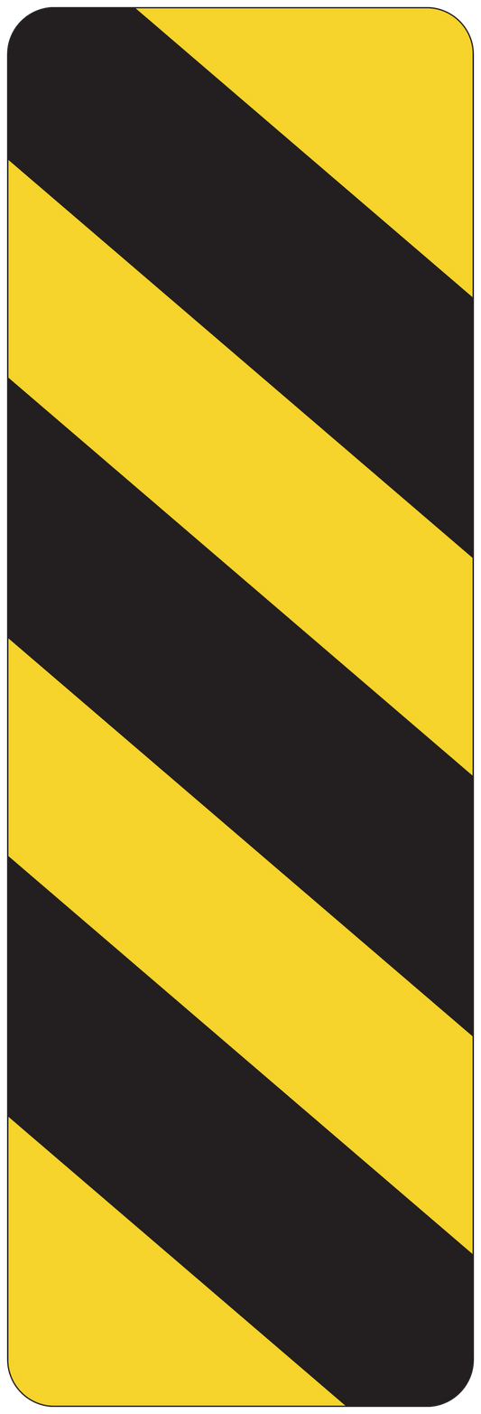 Road sign sticker with bold diagonal black and yellow stripes