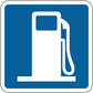 Road sign sticker with white fuel pump icon on blue panel