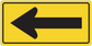 Yellow road sign sticker with black left-pointing arrow on rectangular frame