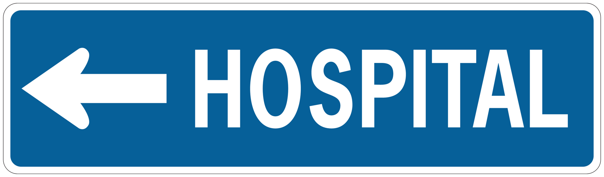 Hospital road sign sticker with left arrow and white HOSPITAL text on blue