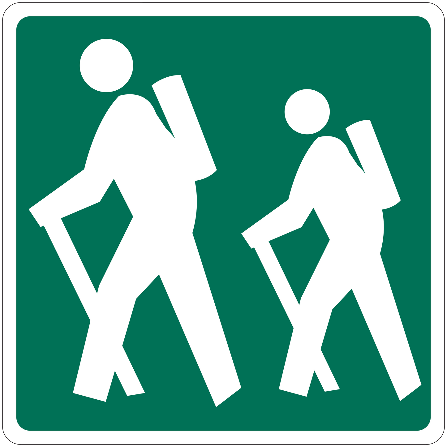 Road sign sticker with white pedestrian crossing symbols on green background