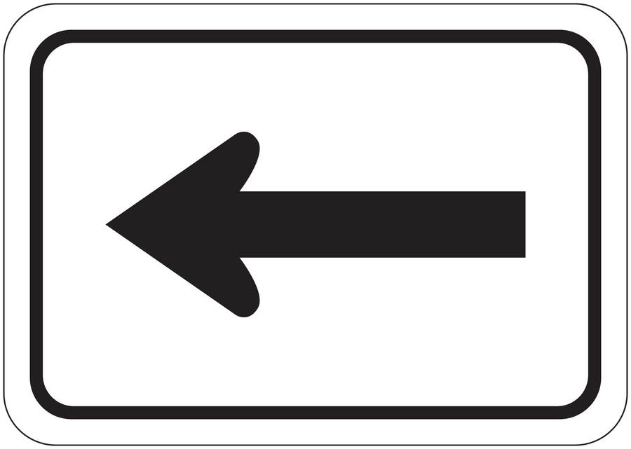 Road sign sticker with left-pointing arrow in rounded rectangle