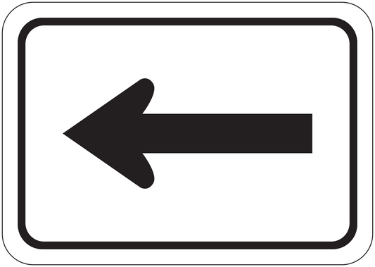 Road sign sticker with left-pointing arrow in rounded rectangle