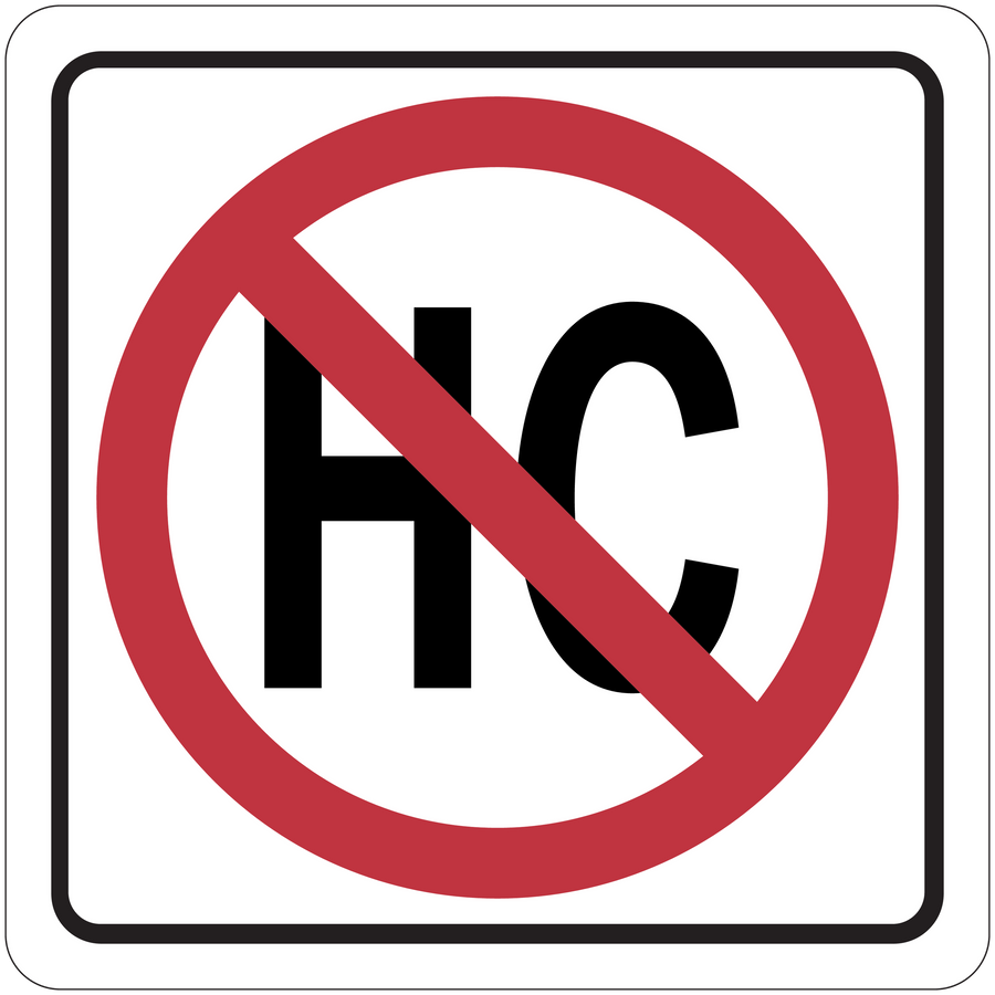 Road sign sticker with red prohibition circle and diagonal bar over a black symbol