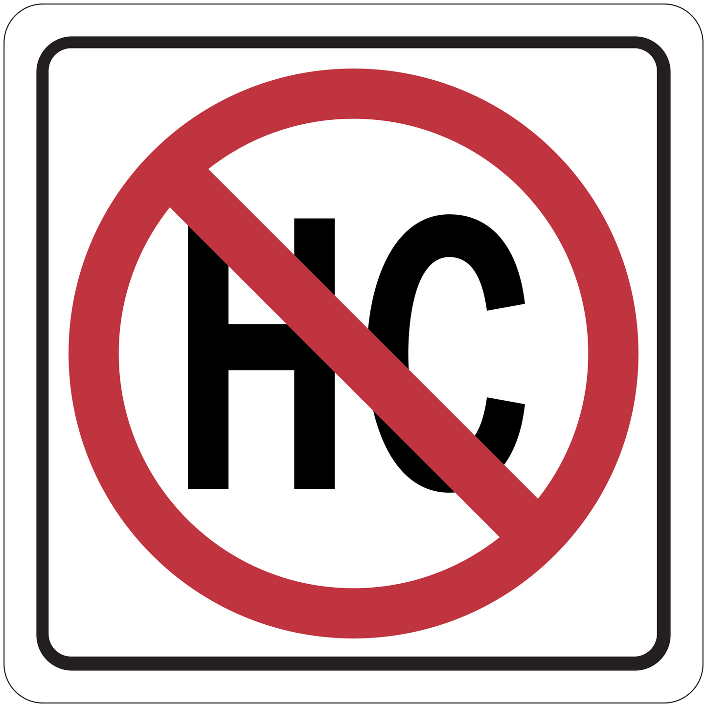 Road sign sticker with red prohibition circle and diagonal bar over a black symbol