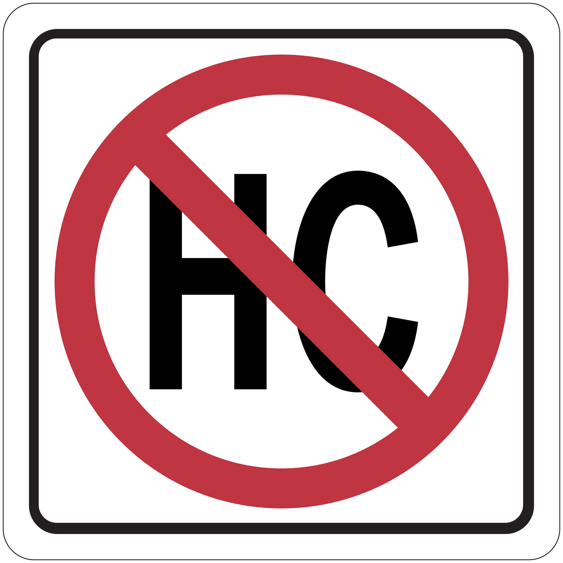 Road sign sticker with red prohibition circle and diagonal bar over a black symbol