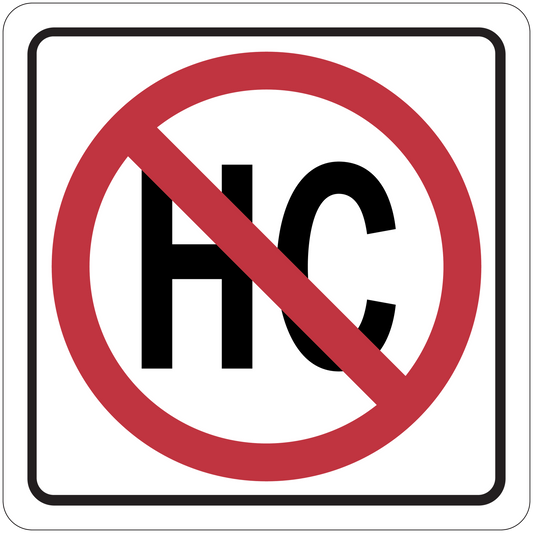 Road sign sticker with red prohibition circle and diagonal bar over a black symbol