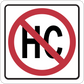 Road sign sticker with red prohibition circle and diagonal bar over a black symbol