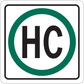 Square road sign sticker with green ring and bold 'HC' letters