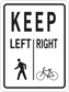 Road sign sticker with KEEP LEFT/RIGHT text and pedestrian and bicycle icons