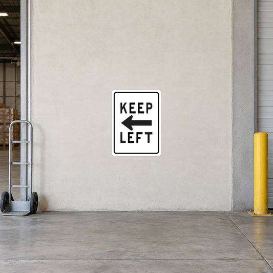 Keep Left road sign sticker with left-pointing arrow in a square frame