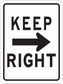 Road sign sticker with KEEP RIGHT text and right-pointing arrow, black on white