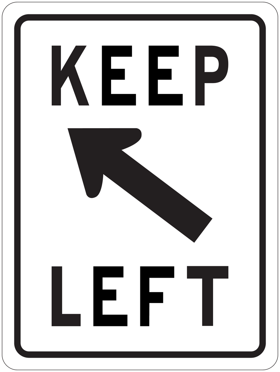 Road sign sticker with KEEP LEFT text and left-pointing arrow