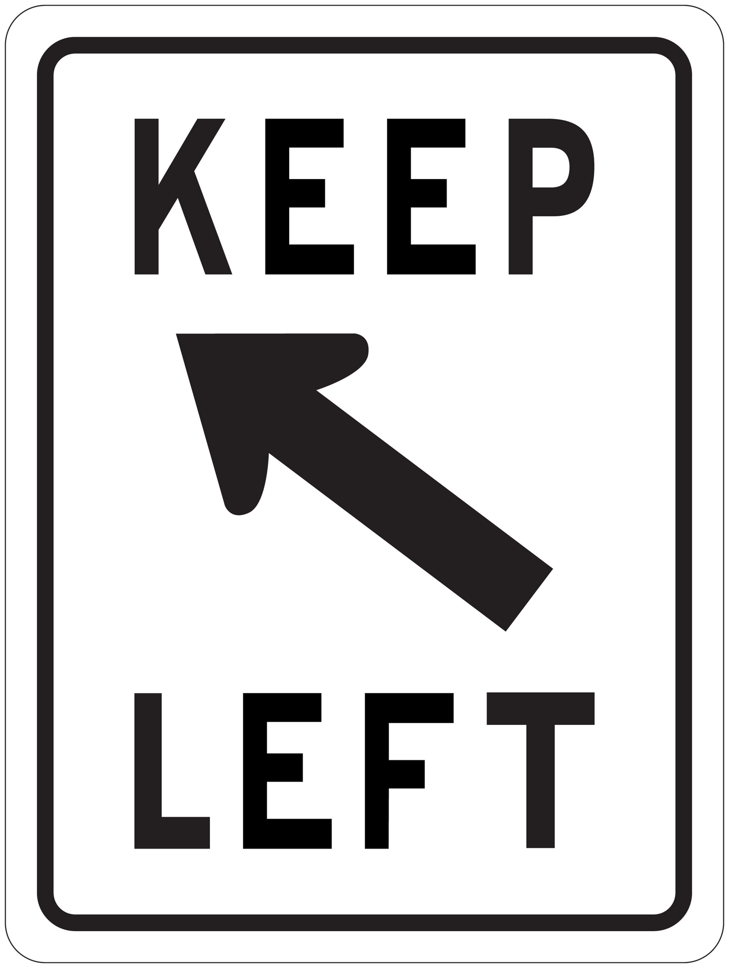 Road sign sticker with KEEP LEFT text and left-pointing arrow