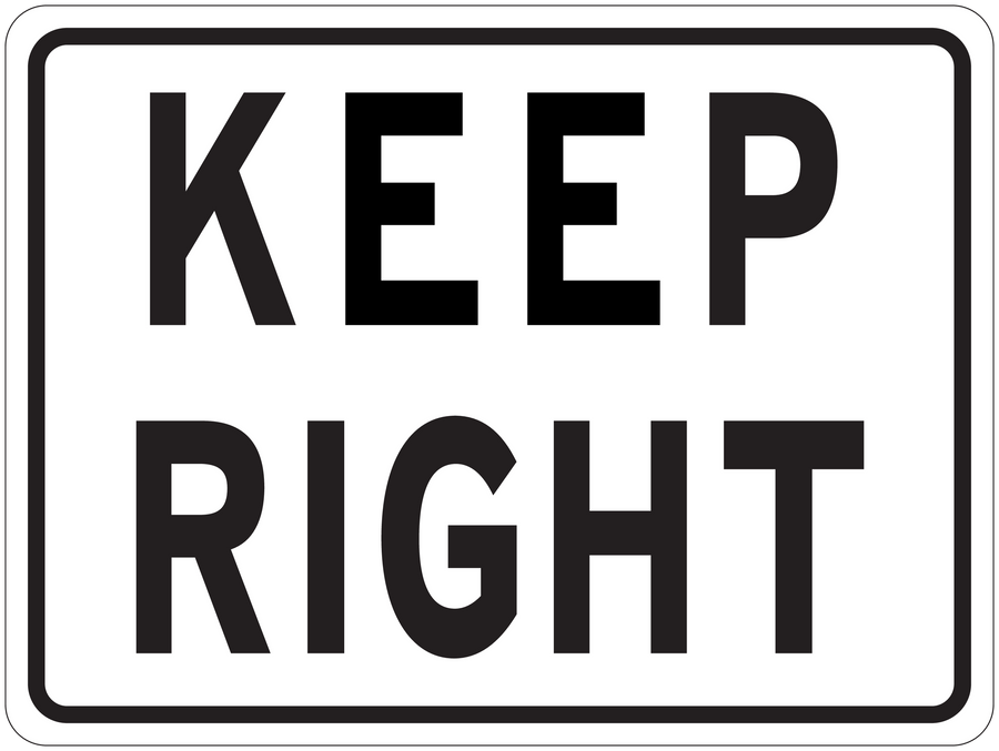 Road sign sticker with "KEEP RIGHT" text in black on a white rounded-rectangle frame