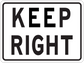 Road sign sticker with "KEEP RIGHT" text in black on a white rounded-rectangle frame